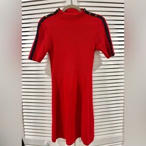 Tory Burch Red Ribbed Knit Dress Gold Button Shoulder | Size Small